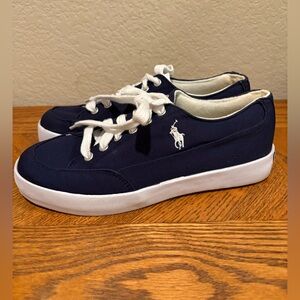 LIKE NEW EUC Vintage Polo Ralph Lauren Men’s 9.5B Navy & White Canvas Sneakers